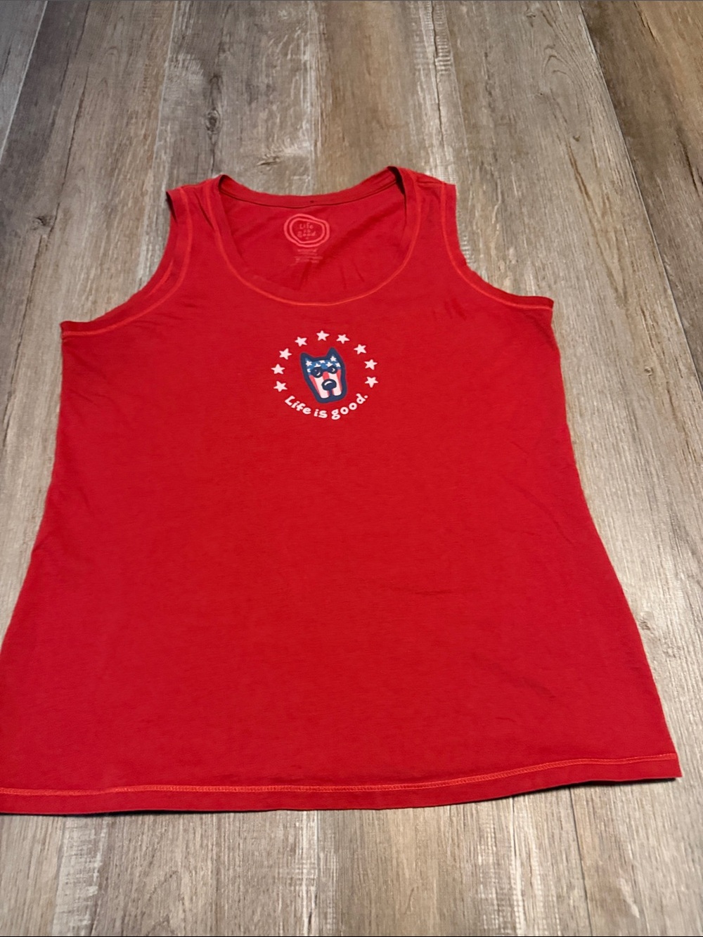 Life Is Good Red Tank with Star Dog Graphic
